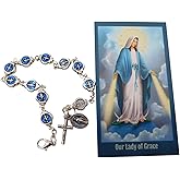 Westmon Works Miraculous Mary Ladies Charm Bracelet Metal Beaded Adjustable Wrist Fashion Set with Holy Card