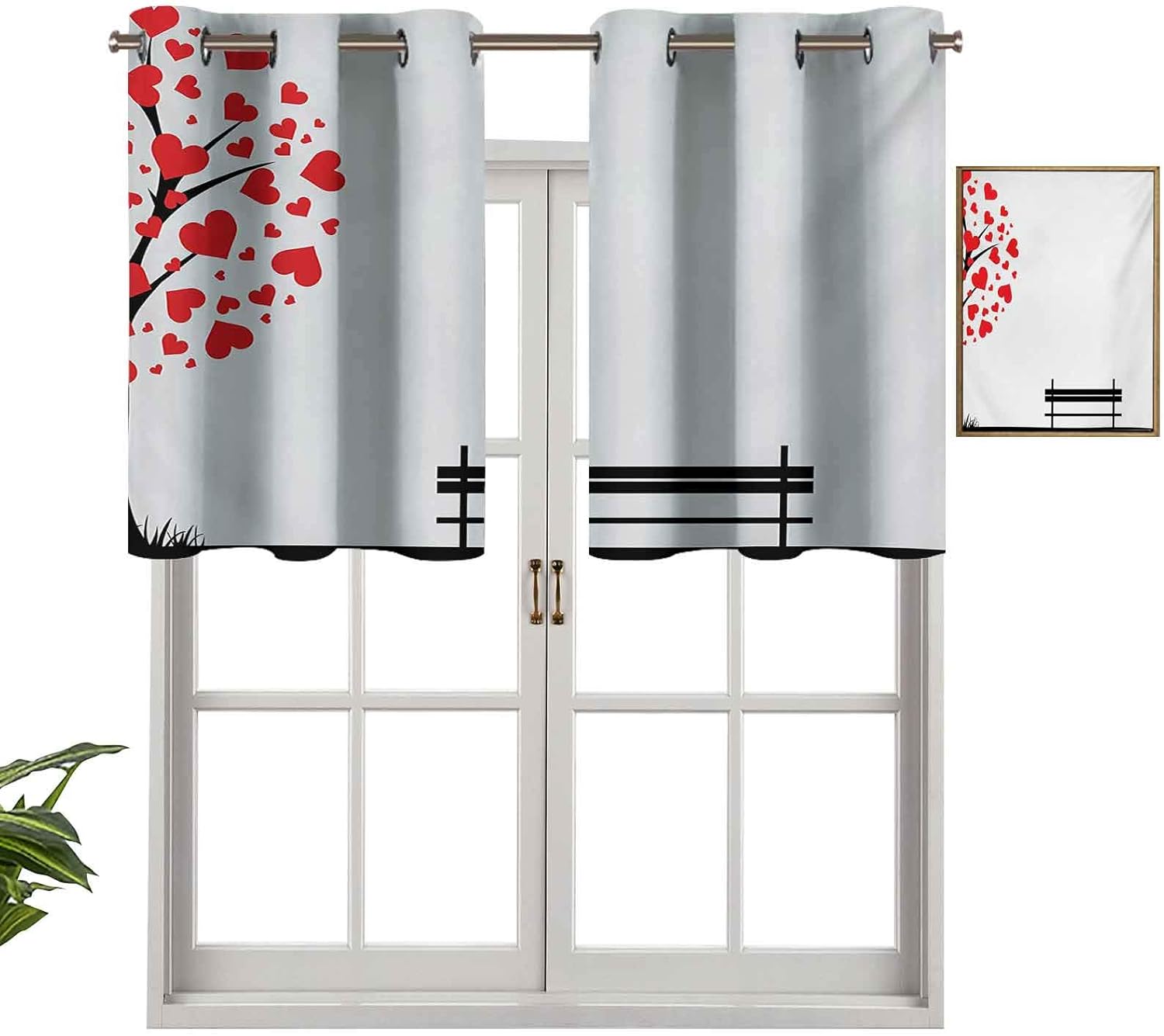 Hiiiman Cortina de cocina corta con ojales rectos con hojas en forma de