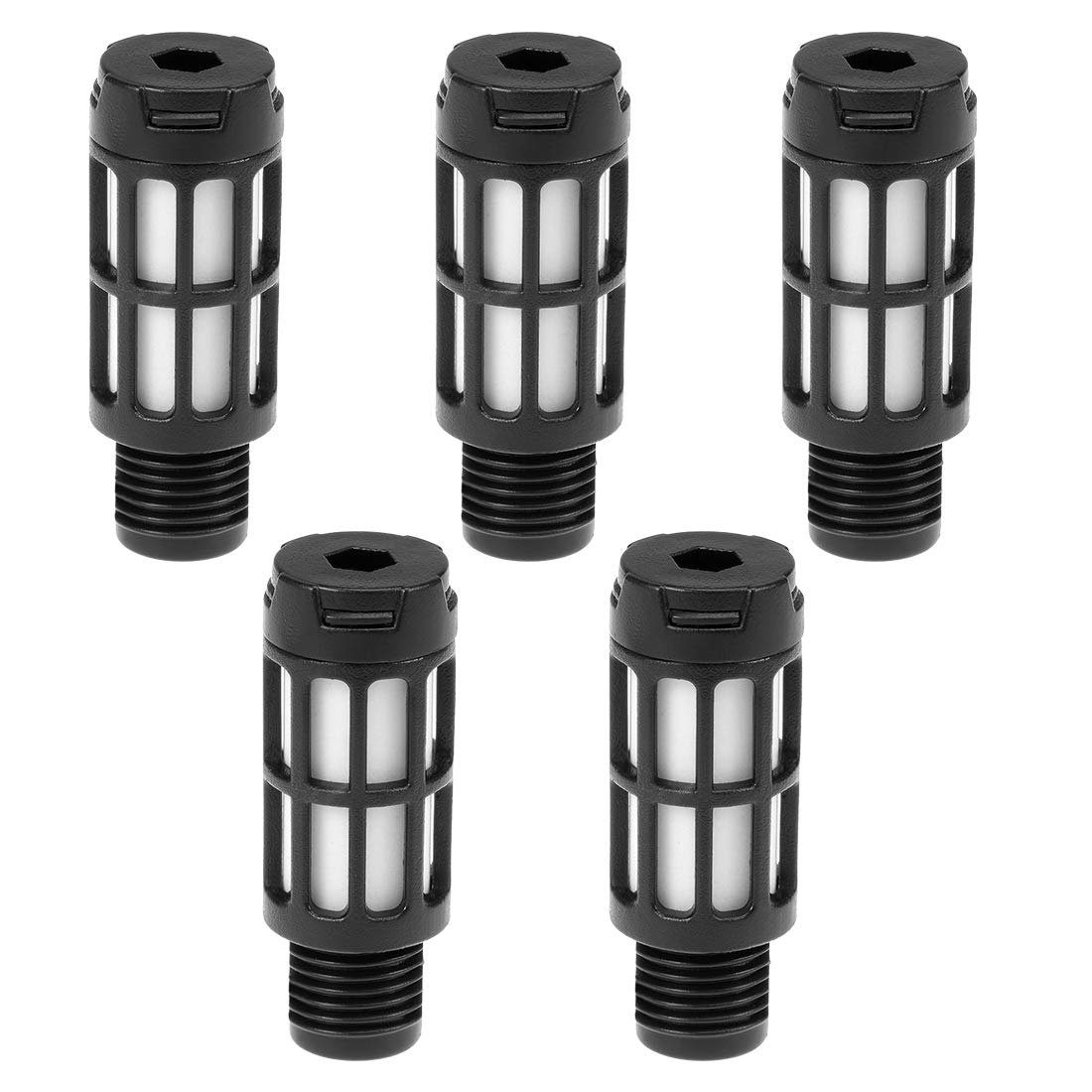 sourcingmap Plastic Pneumatic Muffler Exhaust Air Line Silencer Smaller 1/4 PT Black, 5pcs