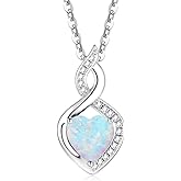 FANCIME 14K Solid White Gold Heart Birthstone Necklace with Diamond Pendent Birthday Gifts for Mom Women, Sterling Silver Chain 16" + 2" Extender