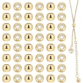 PH PandaHall 18K Gold Plated Slider Beads 60pcs 6mm Adjustable Brass Rubber Bead Silicone Beads Positioning Spacer Bead for Summer European Bracelets Necklace Earring Jewelry Making