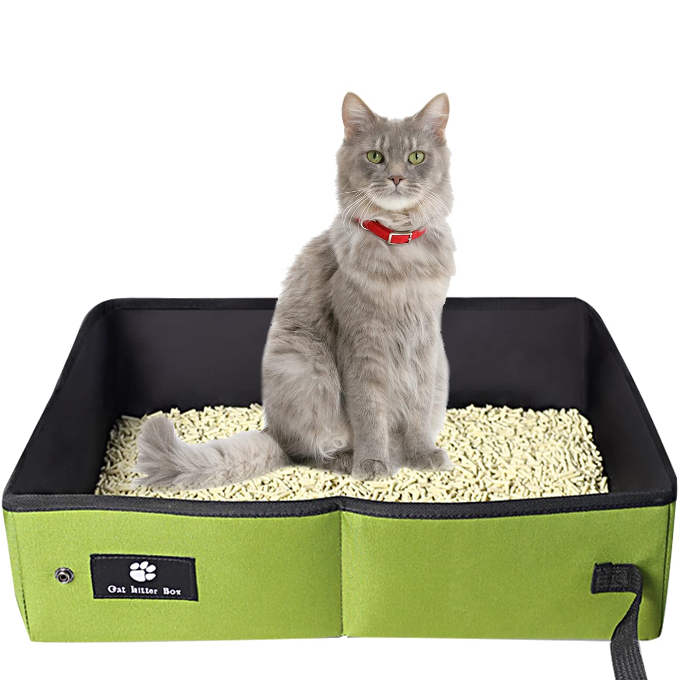Foldable Cat Litter Tray, Portable Cat Litter Tray, Kitten Cat Litter Tray for Travel, Waterproof, Easy to Clean, Useful Cat Litter Tray, Used for Travel, Outdoors, Camping, Home Use, 45x35 cm, Green