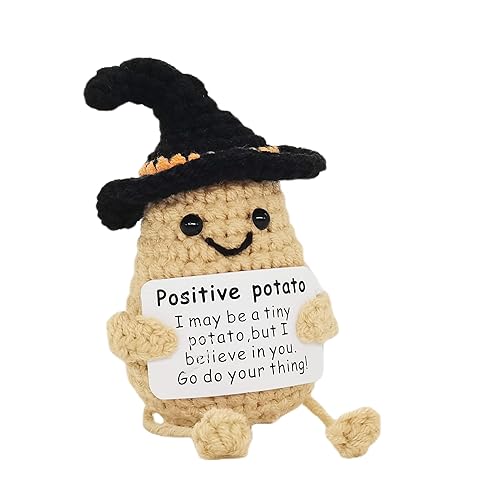 KALAWALK Funny Halloween Decor Indoor Gag Gifts – 1 Pcs Handmade Emotional Support Crochet Positive Potatoes with Affirmation Cards: A Thoughtful Gift for Best Friend, Her, Him, Mom, Women