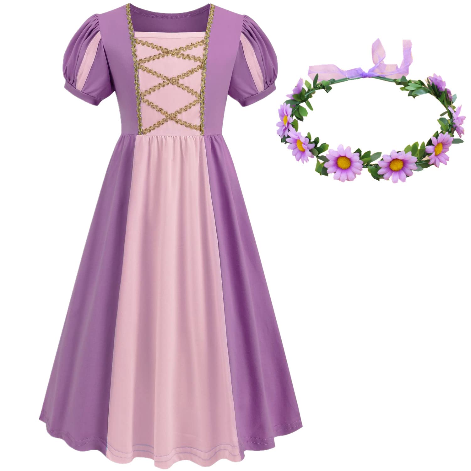 Photo 1 of (MISSING CROWN) Lovely Mermaid Renaissance Medieval Dress Princess Dress Girls Irish Costume Cosplay Retro Gown Birthday Halloween Xmas Party (4T,Rapunzel)