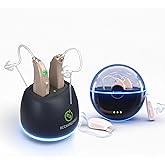 EarCentric EasyCharge Bundle Rechargeable Hearing Aids for Seniors – With Dual Charging System: Desktop Fast Charger + Portable Charger, Noise-Canceling, Easy Volume Control, Nearly Invisible