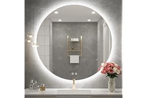 FTOTI 24 Inch Round LED Bathroom Mirror - 6000K Daylight Backlit, Anti-Fog & Dimmable, Frameless Waterproof Mirror with Touch Control, CRI90+, IP54 for Vanity & Makeup