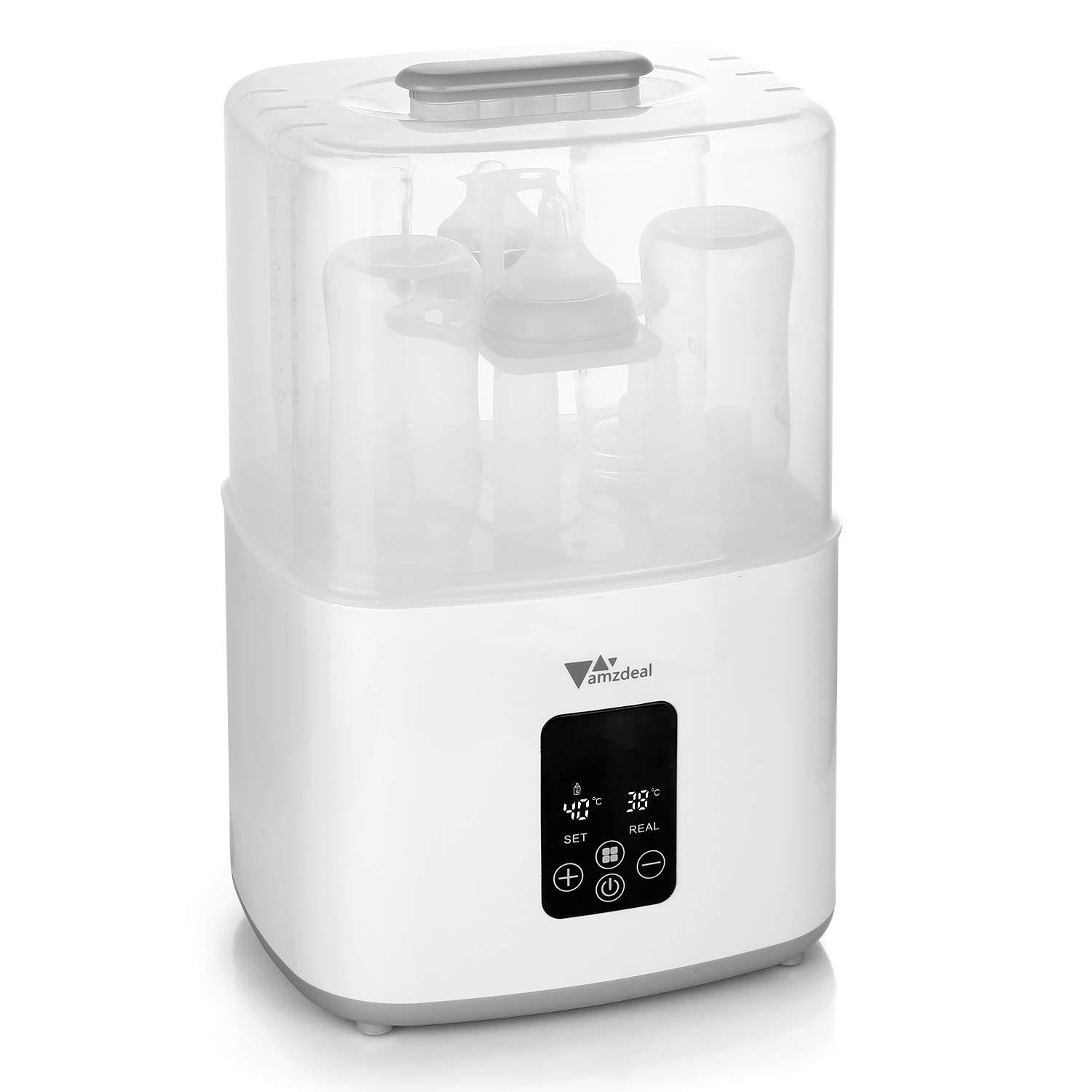 amzdeal 6 in 1 Dampfsterilisator - Elektrischer Sterilisator babyflaschen mit Trocknen Funktion, Time und Temperatur Anzeige, LED Touchscreen, Flaschenwärmer für Warme Milch, Baby Lebensmittel