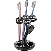 Flower Ceramic Tooth Brush Holders for Bathroom, Upgraded Large Slots Toothbrush Holder Organizer for Manual Brushes & Art Paintbrushes, Aesthetic Vanity Decor, Non-Tip Sturdy Base, 6 Slots (Black)