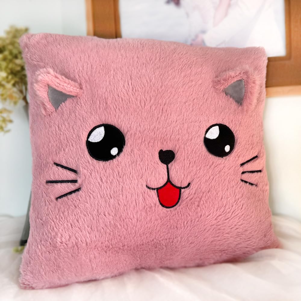 ODIWEN Decor Cushion, Cuddly Pillow for Children, 3D Creative Plush Pillows, Cuddly Cushion Toy Pillow, Fluffy Decorative Pillow With Filling (Pink)