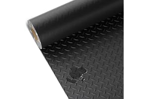 TRIPOWER Heavy-Duty Diamond Plate Floor Mat - 7.5x20 FT, Anti-Slip and Waterproof PVC Garage Flooring Roll for Under Car, Garage, Kitchen, Shop, Trailer, Porch, Black