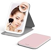 Mocado Travel Makeup Mirro with Lights, 360° Rotation Lighted Makeup Mirror, Portable Mirror with 10x Magnification, 60LEDs 3 Color Lightings, Dimmable Touch Screen, Tabletop Light up(Pink)