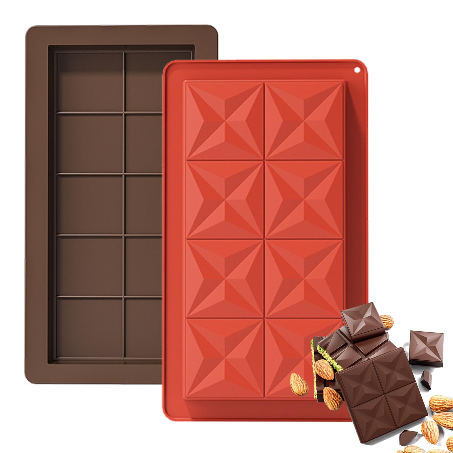 2 Pcs Dubai Chocolate Moulds, Thick Deep Mould for Stuffed Bars, Large Silicone Candy Mould for Homemade Snacks