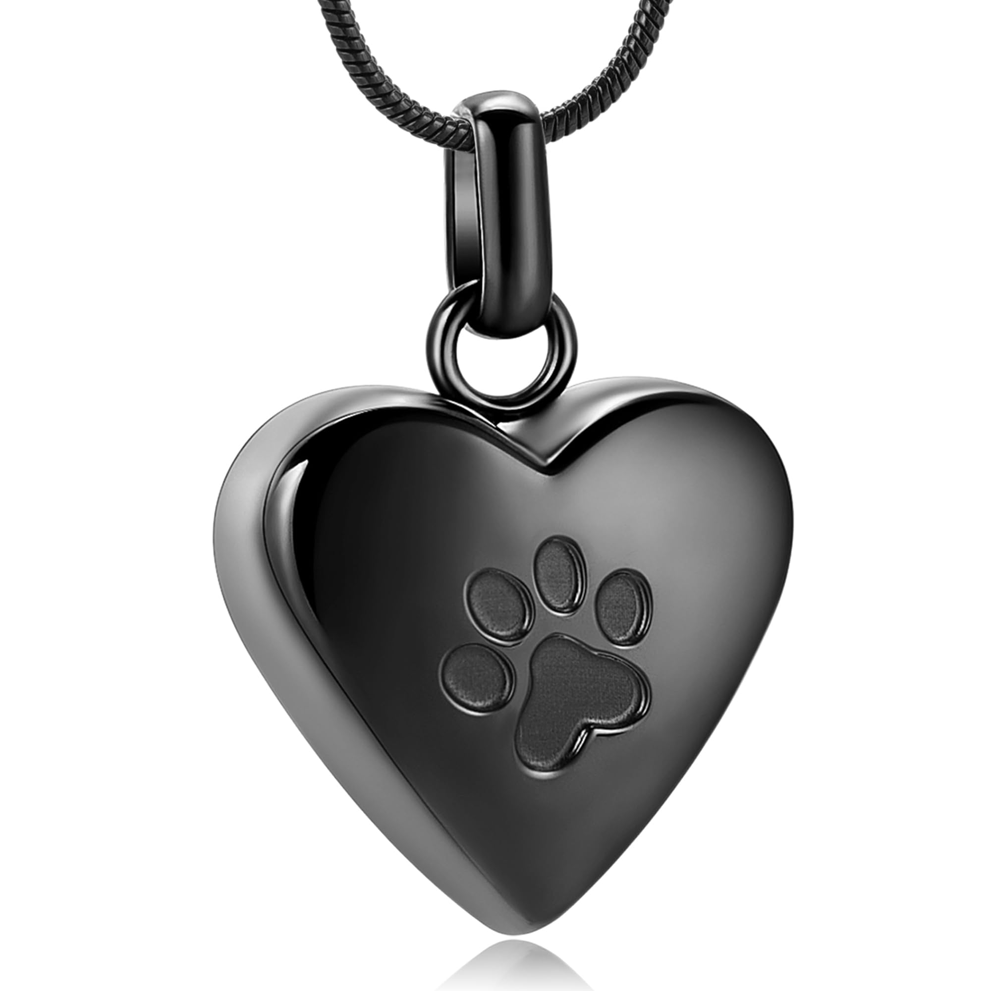 VCCWYQK Cremation Jewelry for Ashes for Dog Paw Print Pet Heart Urn Necklace for Pet Memorial Keepsake Jewelry (Black)