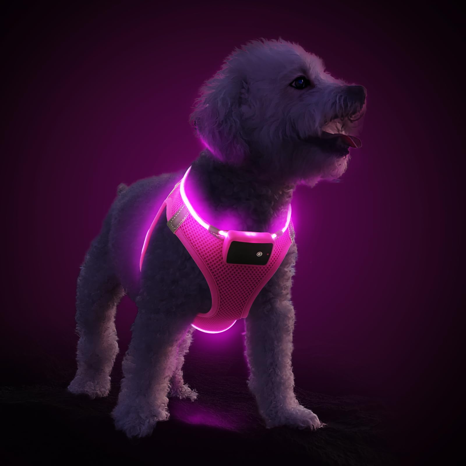 Photo 1 of PceoTllar Light Up Dog Harness, LED No Pull Reflective Dog Harness, Flashing Lighted for Night Walking - Small/Medium, (Pink,L)