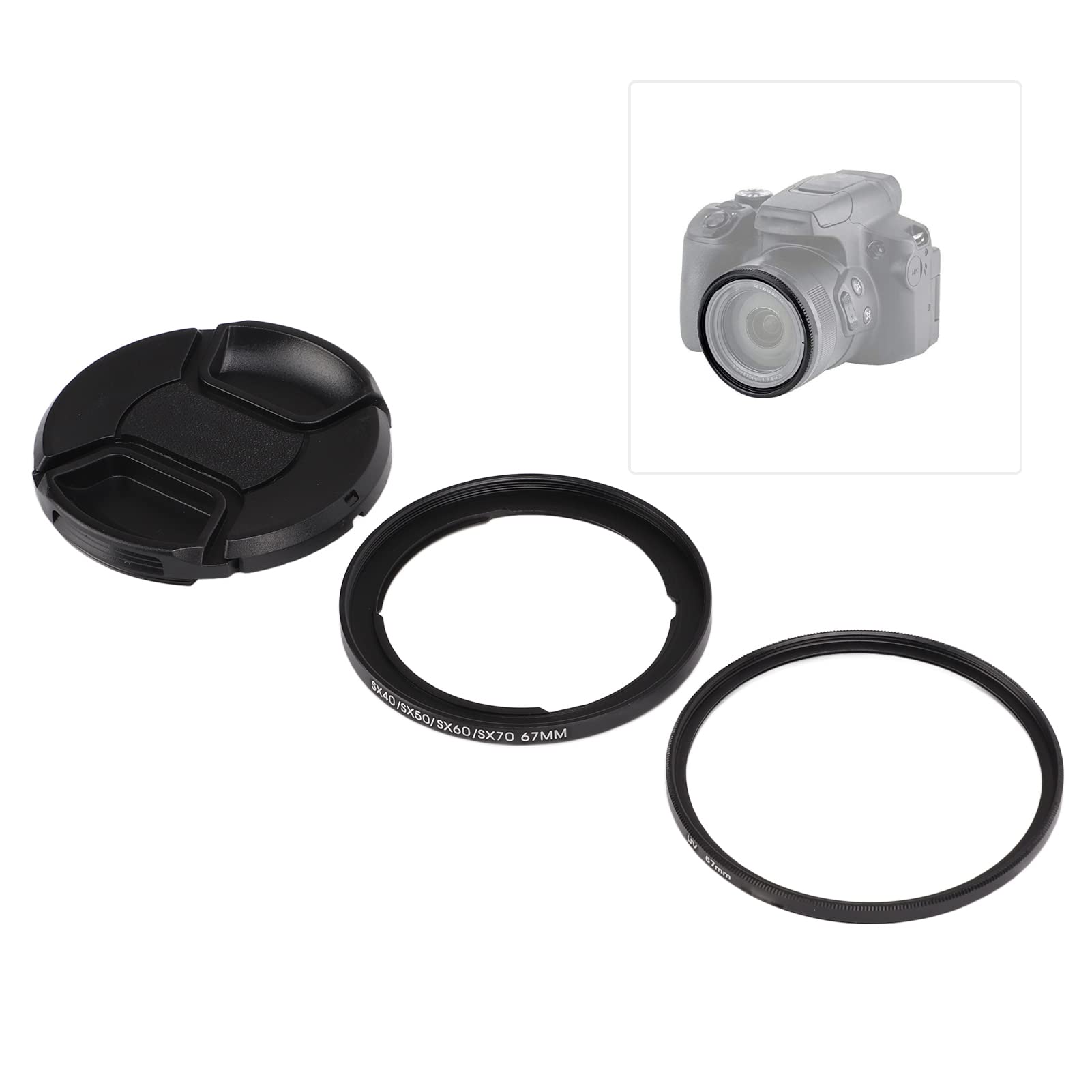 Goshyda 67mm Camera UV Filter, Filter Ring Lens Cap Set, for Canon SX40/SX50/SX60/SX70 Cameras