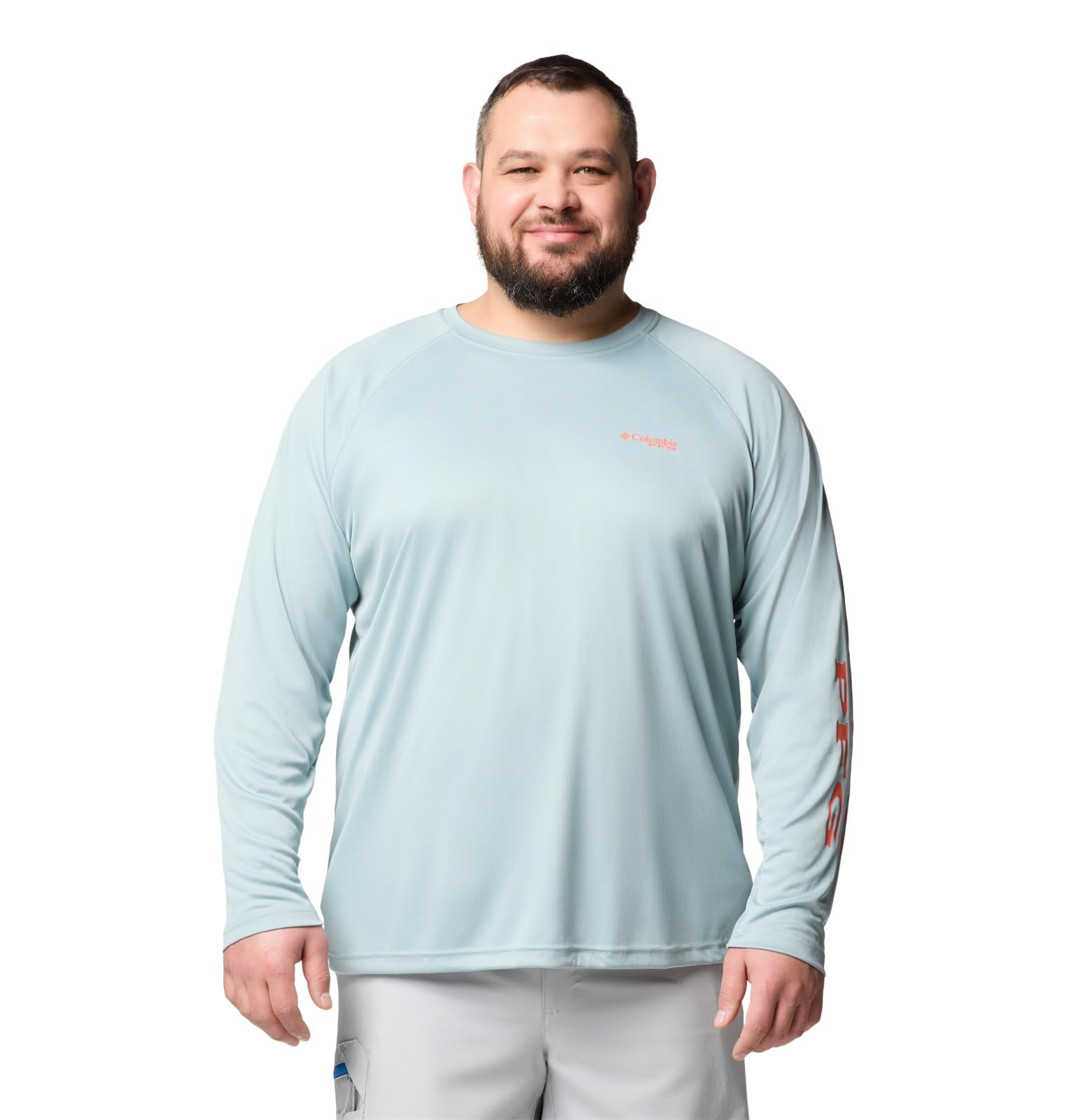 Columbia Men's Terminal Tackle Long Sleeve Shirt, Crushed Blue/Faded Peach Logo, 6X Image
