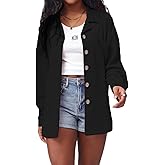Womens Waffle Knit Shacket Jacket Oversized Casual Long Sleeve Button Down Shirts Dressy Blouses Tops with Pocket