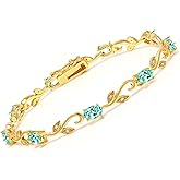 Gem Stone King 18K Yellow Gold Plated Silver 4.84 Ct Oval Apatite Diamond Greek Vine 7 Inch Tennis Bracelet For Women