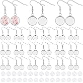 UNICRAFTALE 40Sets 80pcs Blank Dome Bezel Tray Dangle Earrings Tray 12mm Stainless Steel Flat Round Dangle Earring Making Kits with Transparent Glass Cabochon Settings Ear Hooks for DIY Jewelry Making
