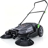 VEVOR Walk-Behind Hand Push Floor Sweeper with 25.6" Sweeping Width | Non-Electric, 5-Gallon Waste Container, Angle &amp; Height Adjustable Folding Handle, Manual Floor Sweeper for Walkway Yard Patio