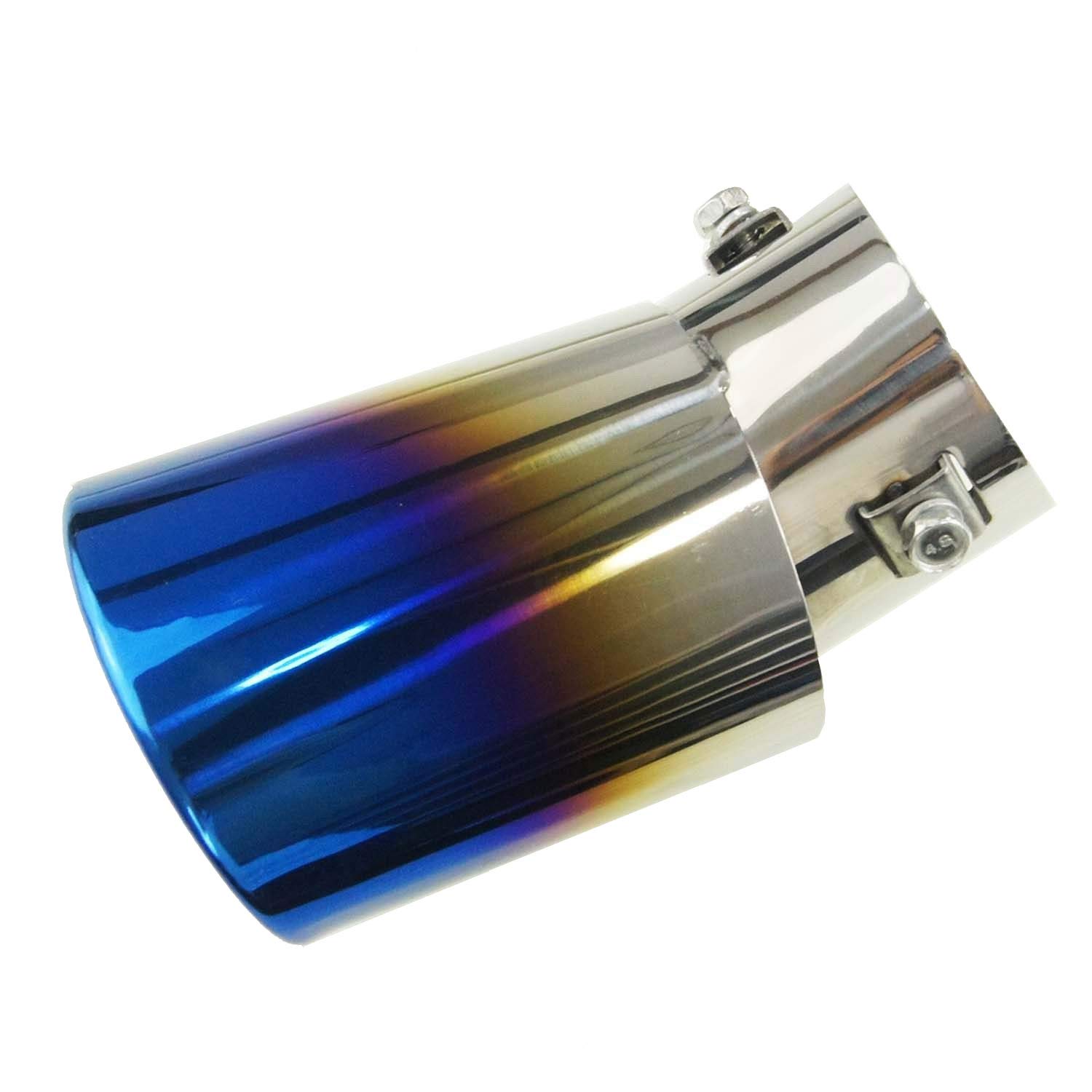 KATSU Universal Exhaust Pipe Chrome Blue Stainless Steel Car Curved Exhaust Pipe Rear Muffler Tip Tail Throat Pipe 99020532