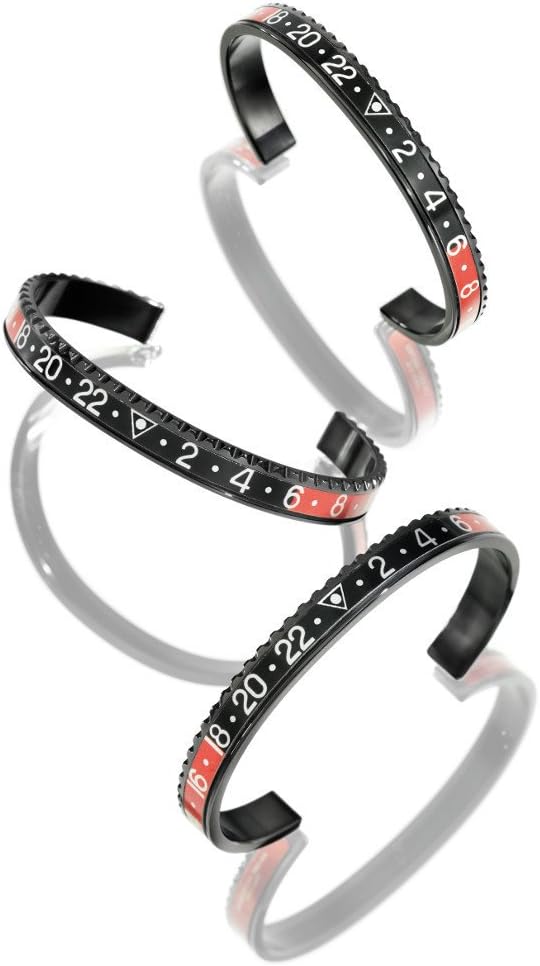 Italian Styled Unidirectional Bezel Bracelet DLC Coated Black & Red