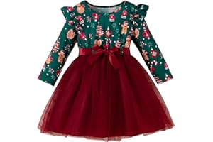VARMILO Toddler Girls Dresses Long Sleeve A-Line Swing Christmas Dress with Belt,for Xmas,New Year Party,Family Gathering