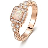 Gnckyer 14K Gold Plated Opal Rings for Women Cubic Zirconia Vintage Engagement Gemstone Jewelry Anniversary Ring