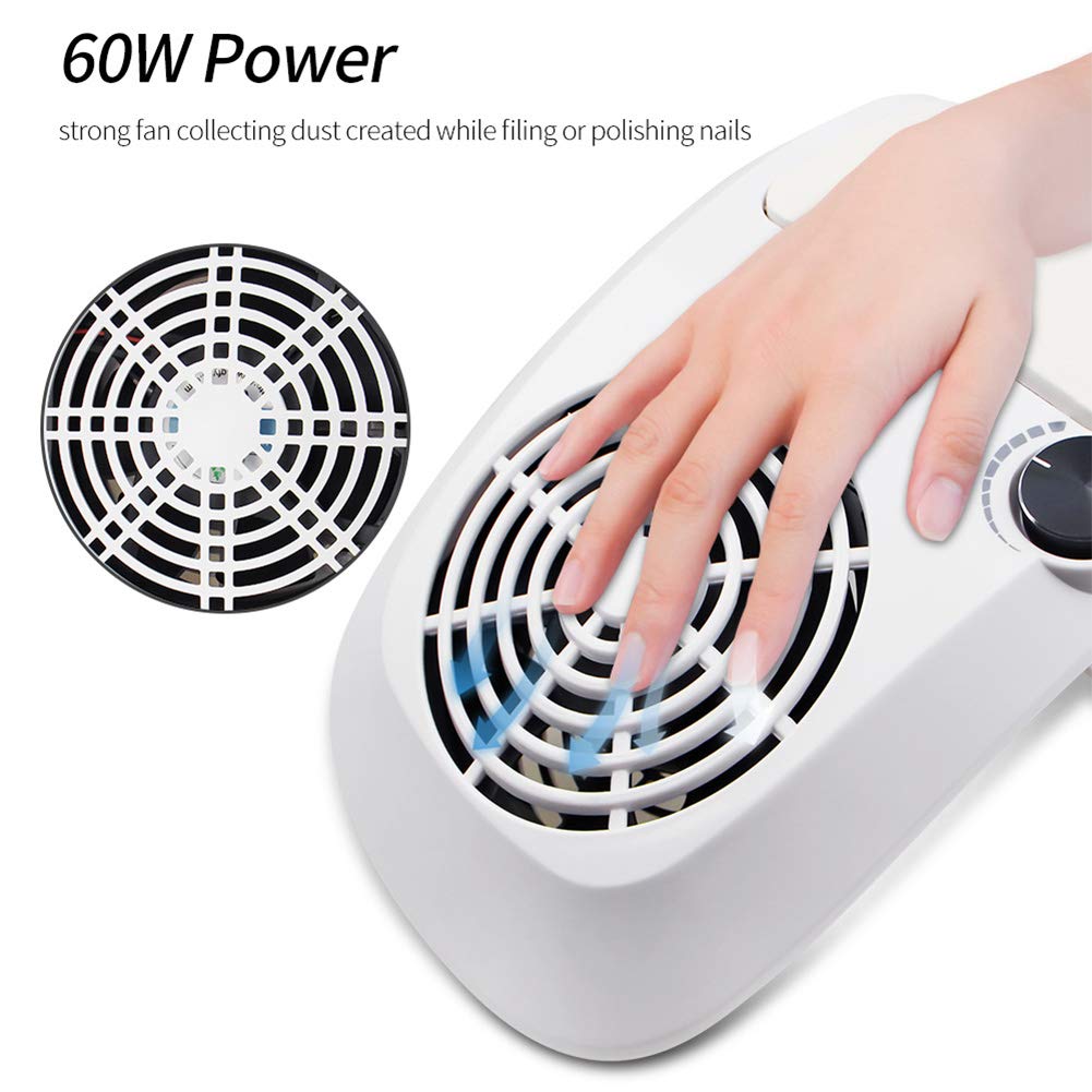 JEWHITENY Nail Dust Collector Vacuum Cleaner Professional Powerful Manicure Machine with 2 Dust Bag Nail Art Salon Equipment Adjustable Speed Collector : Beauty