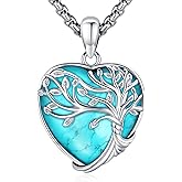 LOOVE Tree of Life Necklace for Women Sterling Silver Celtic Moon Tree Moonstone Turquoise Pendant Heart Family Tree Necklace for Mother Daughter Sister Gifts