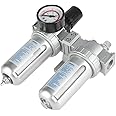 Air Filter Regulator Moisture Trap Compressor 1/2" Moisture Oil Water Separator Air Compressor Filter Trap Separator for Air Tool System Kit with Pressure Gauge.