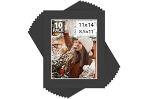 MBC MAT BOARD CENTER Mat Board Center, Pack of 10, 11x14 for 8.5x11 Black Color Mats - Bevel Cut, Acid Free, 4-ply Thickness, White Core - for Pictures, Photos, Framing