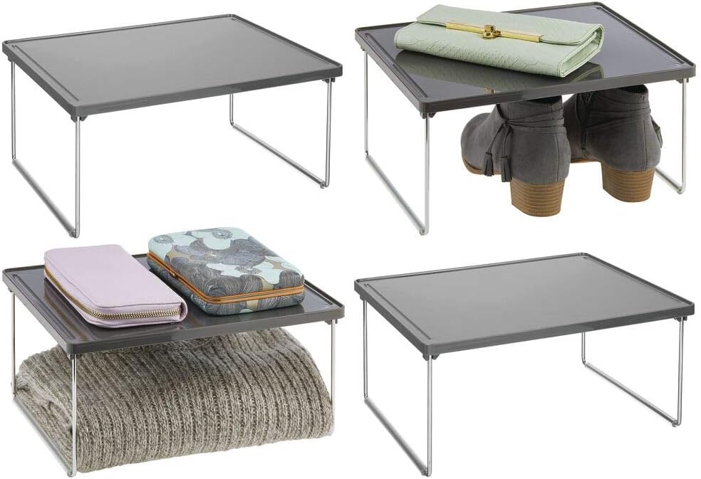 mDesign Set of 4 Free Standing Shelf, Small Shelf with Non-Slip Feet for Household Storage