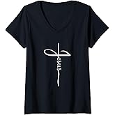 Womens AS tees Jesus Christian Baptism Christ Cross Faith Grace V-Neck T-Shirt