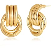 14K Gold Silver Plated Earrings for Women Chunky Statement Jewelry | Gold Plated Knot Earrings for Women, Mix Metal Earrings,