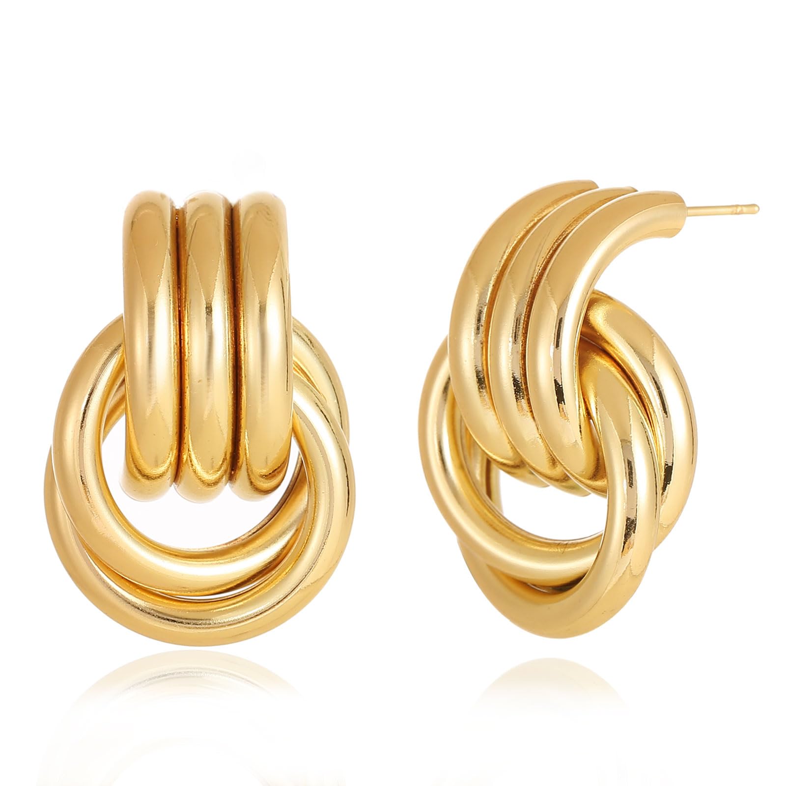 Chunky Gold Earrings Big Knot Earring for Women Golden Drop Dangle Statement Earrings Jewelry