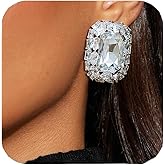 Silver Earrings for Women - Sparkly Crystal Clip On Earrings Statement Rhinestone Wedding Earring for Non Pierced Trendy Formal Prom Jewelry Gift