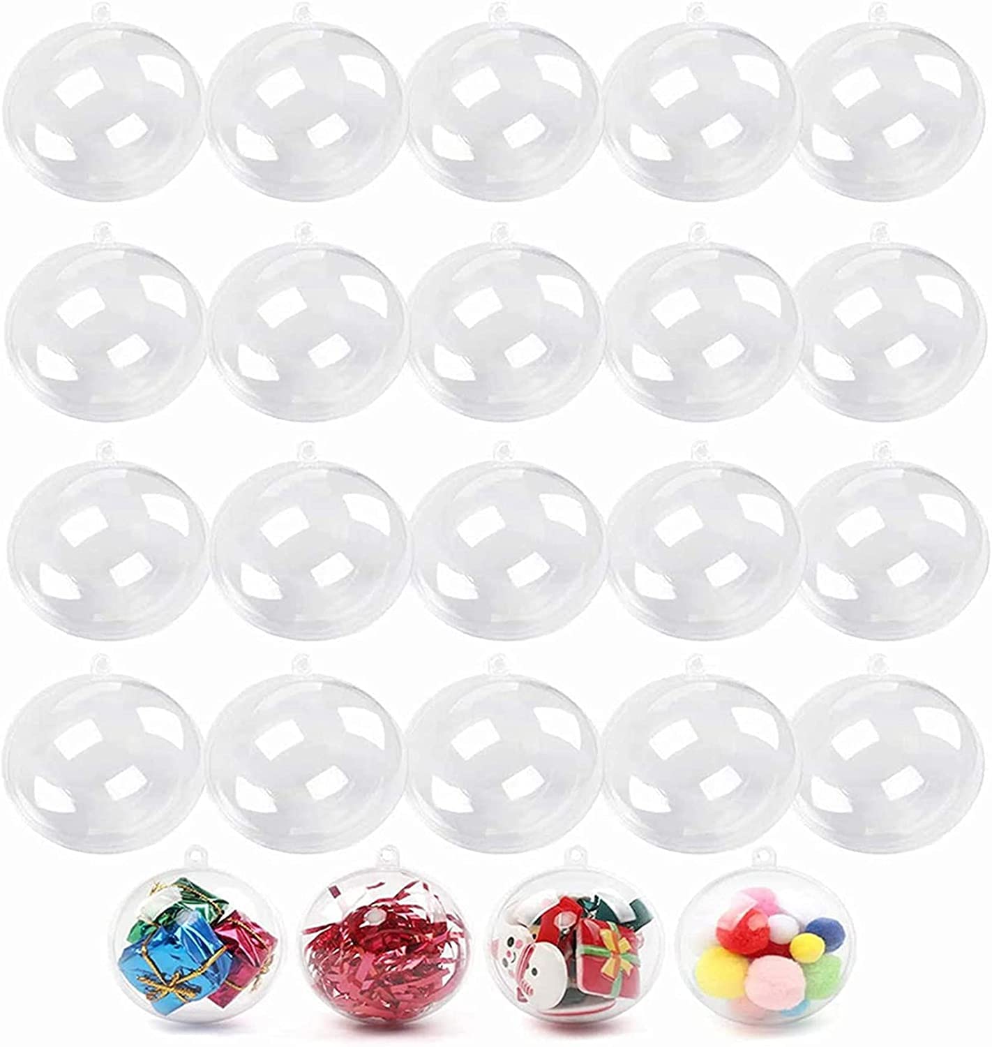 Photo 1 of 20 Pack Clear Ornaments Balls,Dwwffer DIY Plastic Fillable Christmas Decorations Tree Balls Baubles Craft Transparent Ball Gifts for Christmas Wedding Party New Years Present Home Decor,40mm