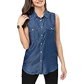 FASHIONSPARK Sleeveless Denim Tops for Women Button Down Denim Shirt Chambray Jean Tank Top Lightweight Blouses
