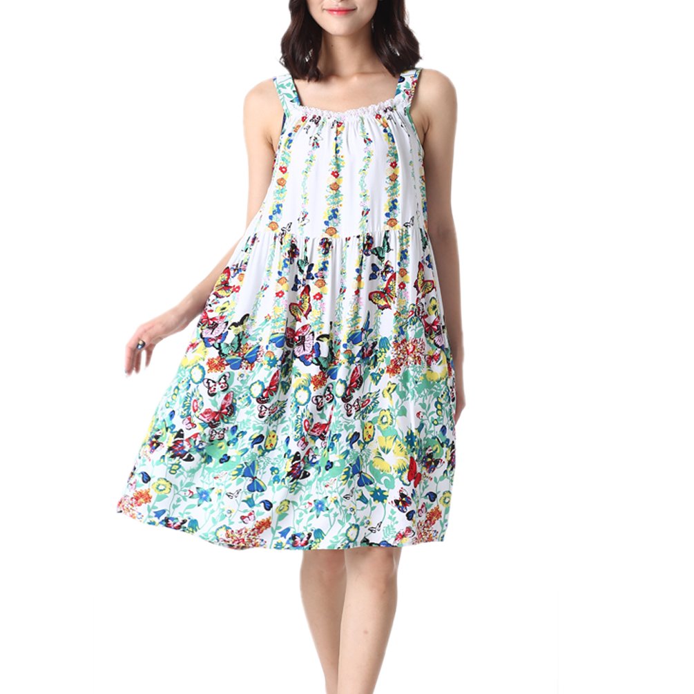 ENJOYNIGHT Women's Cotton Sleeveless Nightgown Chemise Sleepwear Sleep Dress (Medium, White)