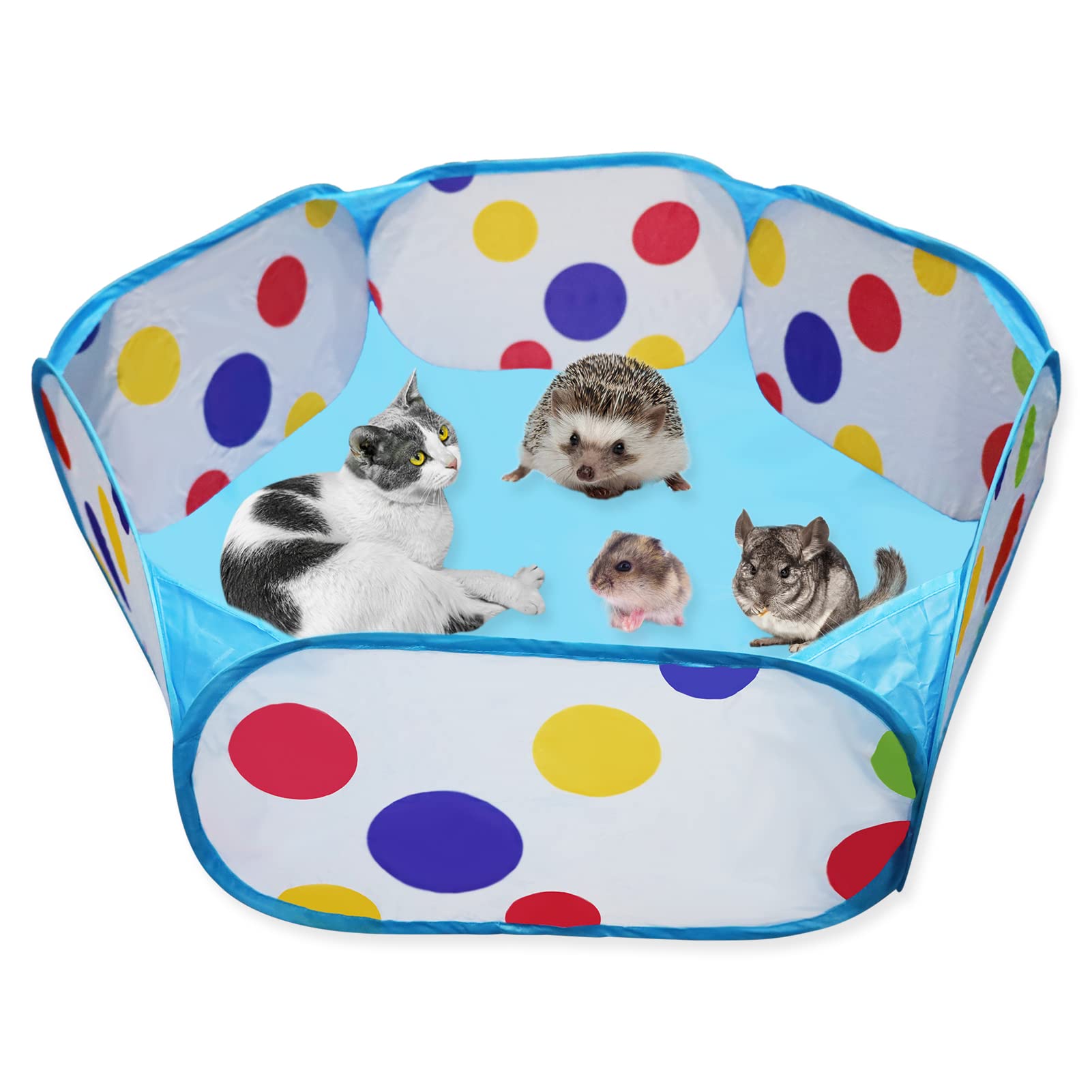 LAMXD Small Animal Playpen Cage Tent Portable Foldable Outdoor Indoor Pop Open Pet Exercise Fence Pop-Up Yard Fences Hamster Playpen for Rabbits Hamster Chinchillas Hedgehogs (Blue)