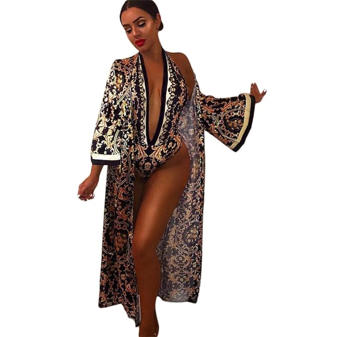 Women 2 Piece Outfits Sexy V Neck Print One Piece Swimsuit