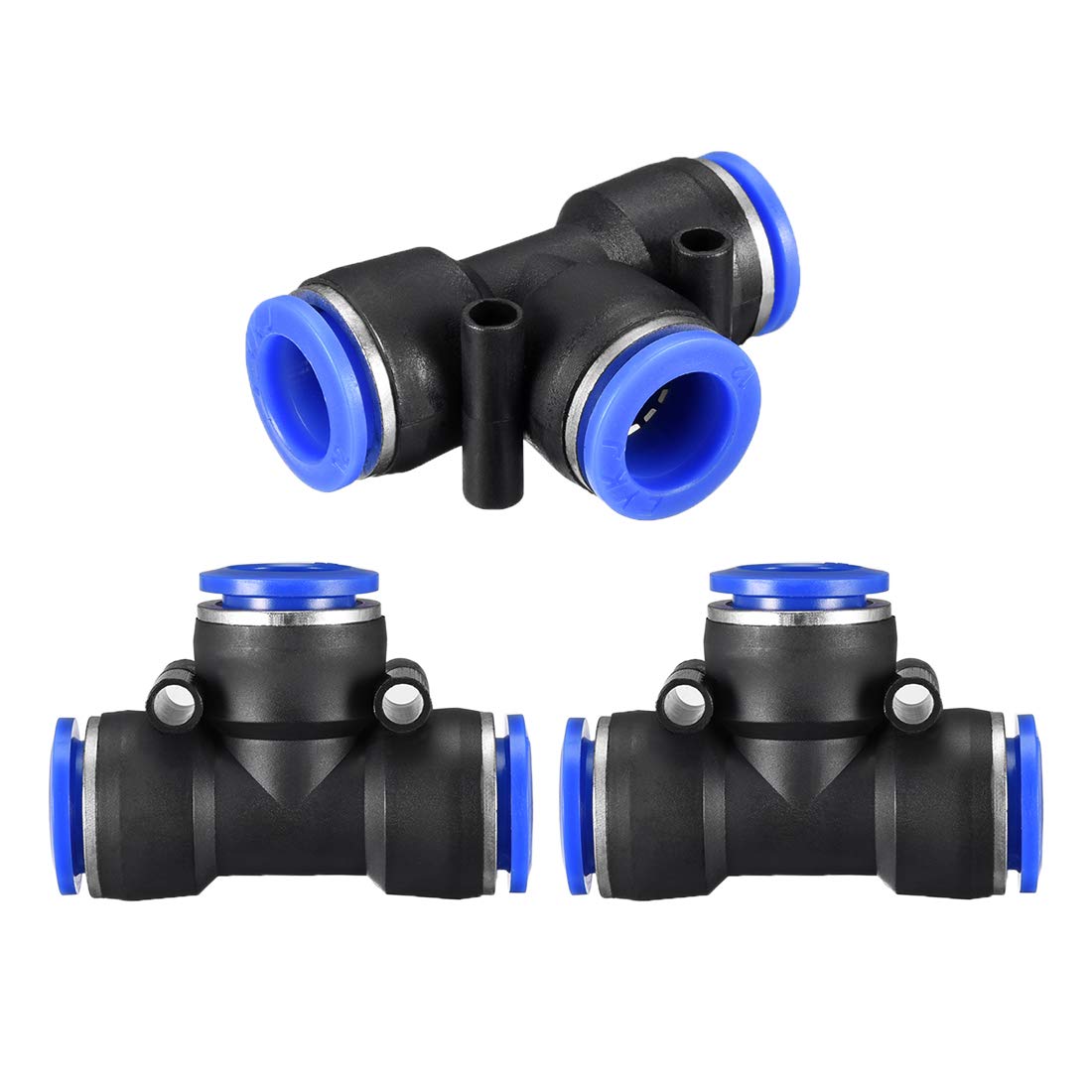 sourcing map Plastic Tee Push to Connect Tube Fittings 12mm or 15/32" od Push Lock Blue 3pcs