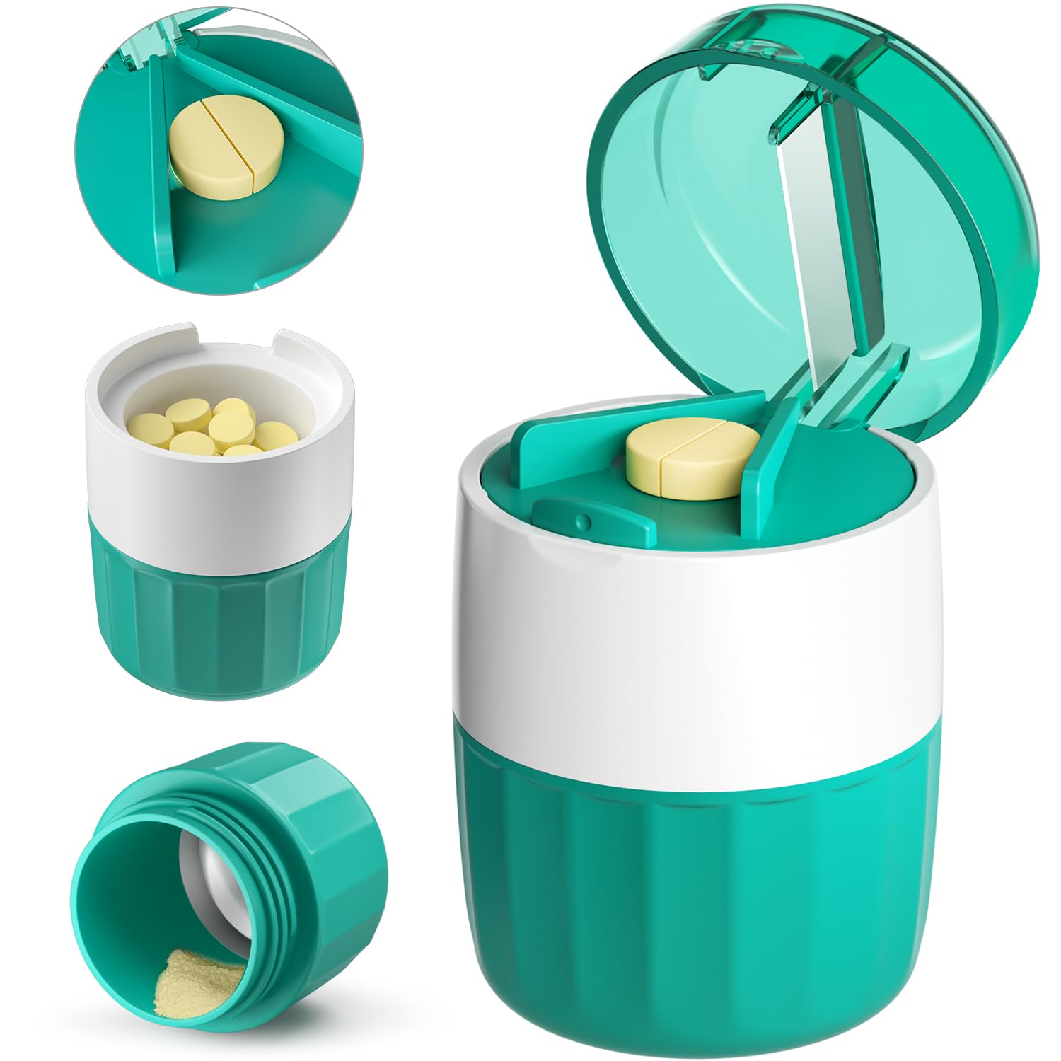 Photo 1 of SevenYing 3-in-1 Pill Crusher and Pill Cutter with Storage Compartment for Tablets, Pill Grinder Fine Powder, Pill Cutter Splitter for Small or Large Pills