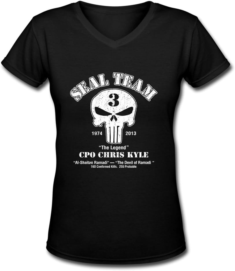 Jiaso Women's Chris Kyle Frog Foundation-American Sniper V-Neck Cotton T Shirt Large