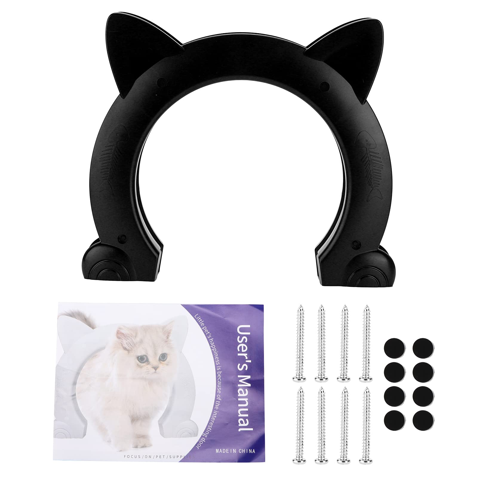 Interior Cat Door cute Cat-Head Shaped Pet Door for Interior Doors Hole Pass Fits Indoor Hollow Core or Solid Inside Doors[black] Cat Flaps