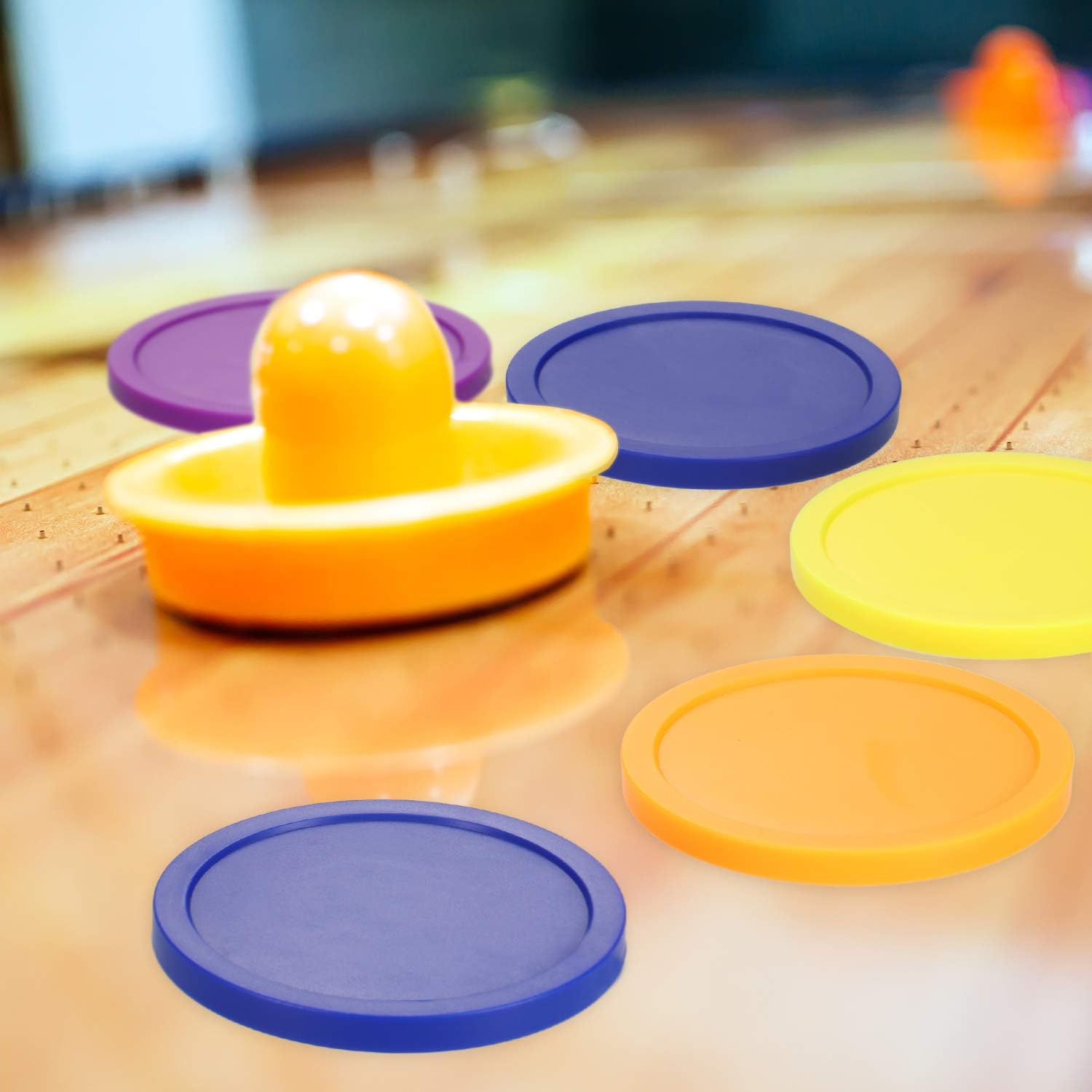 8 Pieces Air Hockey Pucks Replacement Round Pucks for Game Tables, Equipment, Accessories (Blue, Yellow, Purple, Orange, 3.2 Inch): Toys & Games