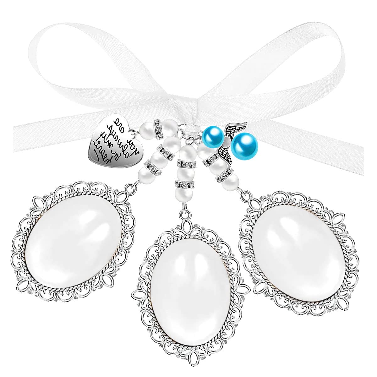 Jagowa 1 Piece Bowknot Photo DIY Pearl Heart Gem Holder Angel Pendant Brooch Oval Bouquet Charm Pin Wedding Boutonniere for Mother of Bride Mother Day, 3 Photos