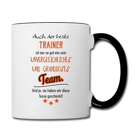 Spreadshirt Bester Trainer Grandioses Team Spaß Spruch Tasse zweifarbig, Weiß/Schwarz