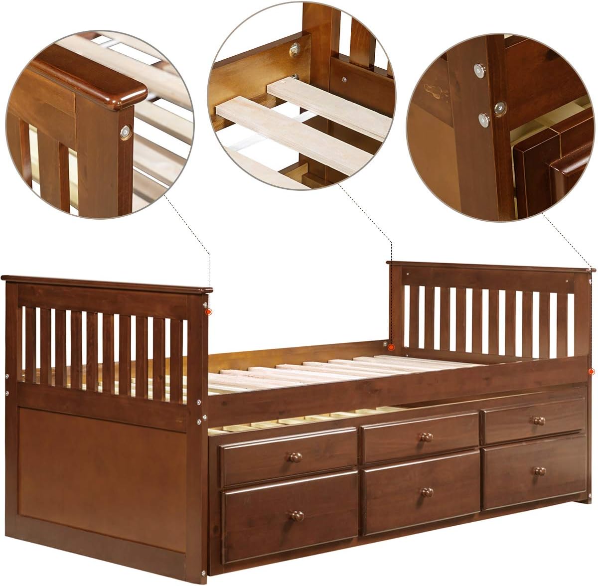 Lz Leisure Zone Kids Captain S Bed Twin Daybed With Trundle Bed And Storage Drawers Espresso Twin Home Kitchen Kids Furniture Sostulsa Com
